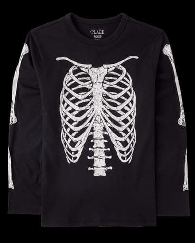 Boys Long Sleeve Glow In The Dark Halloween Skeleton Graphic Tee 1