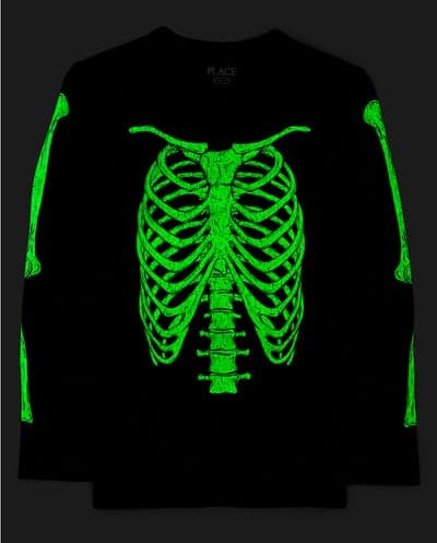 Boys Long Sleeve Glow In The Dark Halloween Skeleton Graphic Tee 2