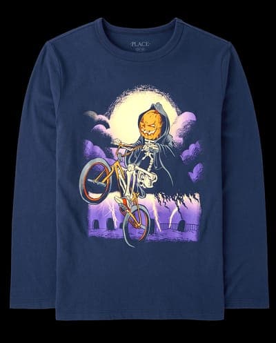 Boys Long Sleeve Halloween Pumpkin Biker Graphic Tee 2