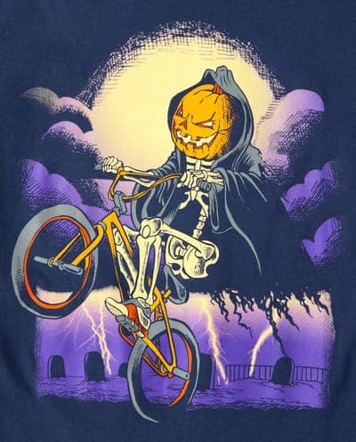 Boys Long Sleeve Halloween Pumpkin Biker Graphic Tee 3