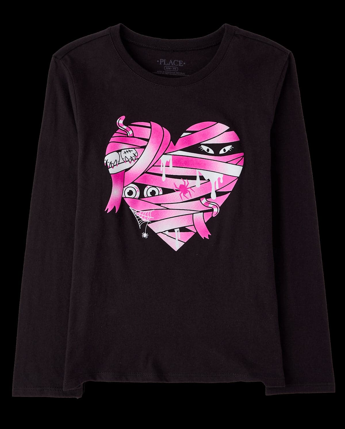 Girls Long Sleeve Glow In The Dark Halloween Mummy Heart Graphic Tee