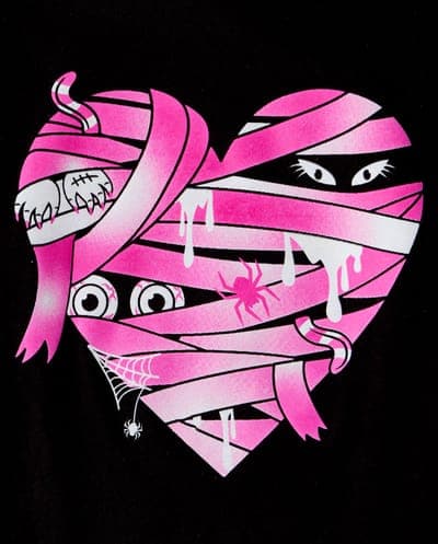 Girls Long Sleeve Glow In The Dark Halloween Mummy Heart Graphic Tee 3