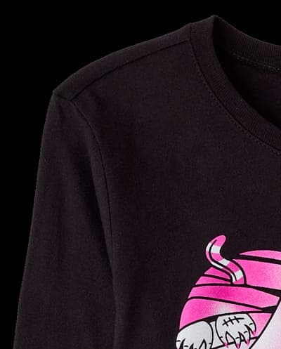 Girls Long Sleeve Glow In The Dark Halloween Mummy Heart Graphic Tee 4