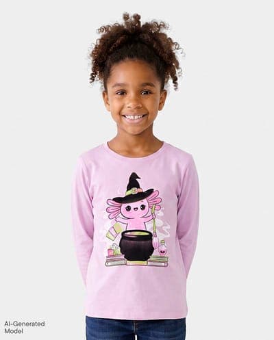 Girls Long Sleeve Halloween Axolotl Graphic Tee 1