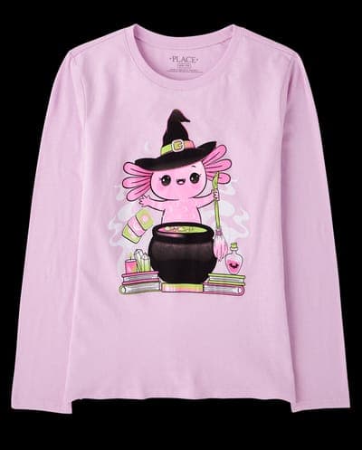 Girls Long Sleeve Halloween Axolotl Graphic Tee 2