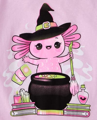 Girls Long Sleeve Halloween Axolotl Graphic Tee 3