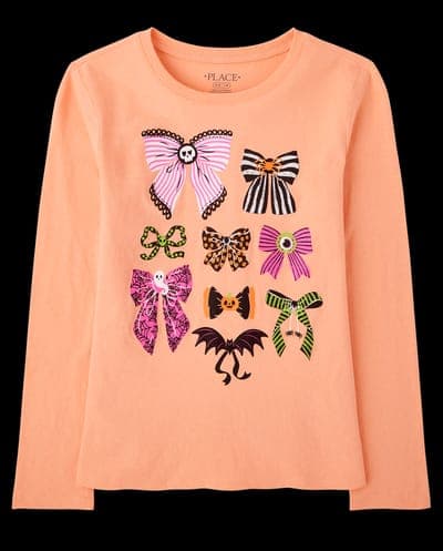 Girls Long Sleeve Halloween Bows Graphic Tee 2