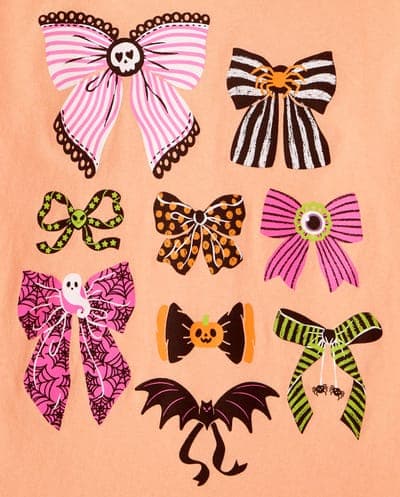 Girls Long Sleeve Halloween Bows Graphic Tee 3