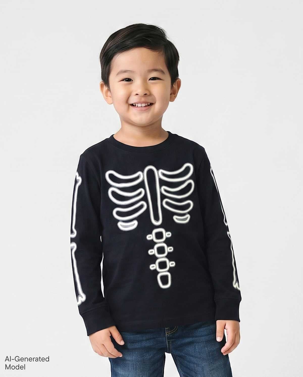 Baby And Toddler Boys Long Sleeve Glow In The Dark Halloween Skeleton Graphic Tee
