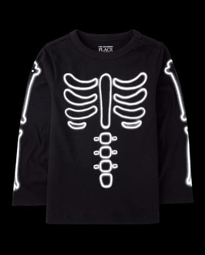 Baby And Toddler Boys Long Sleeve Glow In The Dark Halloween Skeleton Graphic Tee 3