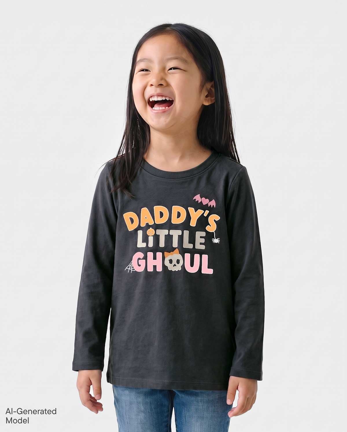 Baby And Toddler Girls Long Sleeve Glow In The Dark Halloween Daddy's Ghoul Graphic Tee