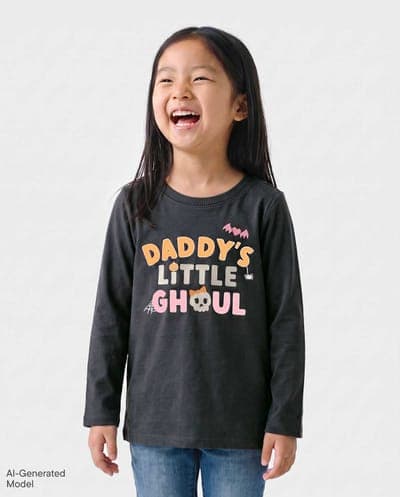 Baby And Toddler Girls Long Sleeve Glow In The Dark Halloween Daddy's Ghoul Graphic Tee 1