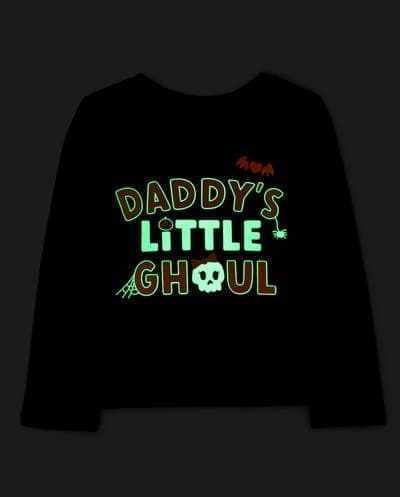 Baby And Toddler Girls Long Sleeve Glow In The Dark Halloween Daddy's Ghoul Graphic Tee 2