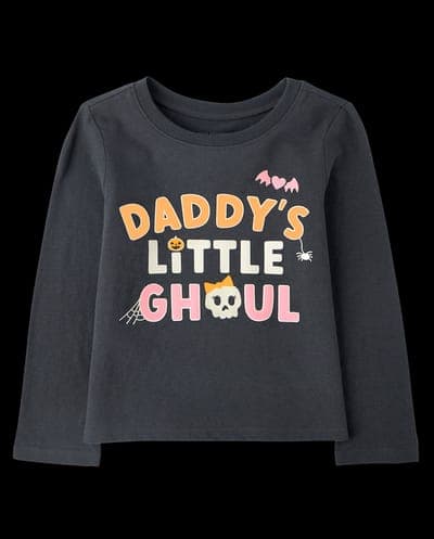 Baby And Toddler Girls Long Sleeve Glow In The Dark Halloween Daddy's Ghoul Graphic Tee 3