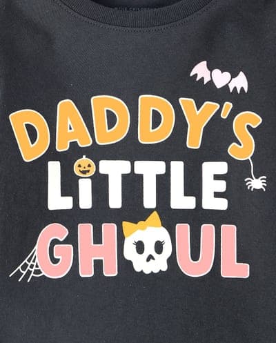 Baby And Toddler Girls Long Sleeve Glow In The Dark Halloween Daddy's Ghoul Graphic Tee 4