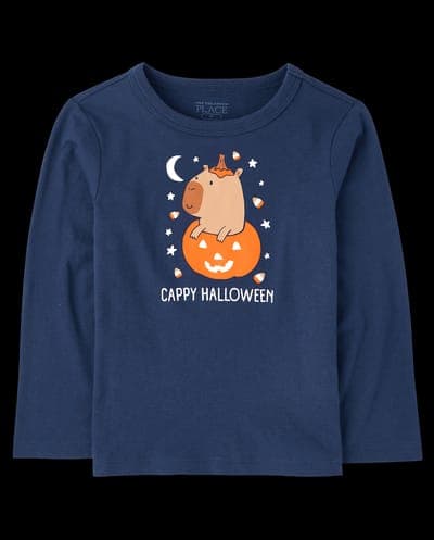 Baby And Toddler Boys Long Sleeve Halloween Capybara Graphic Tee 1