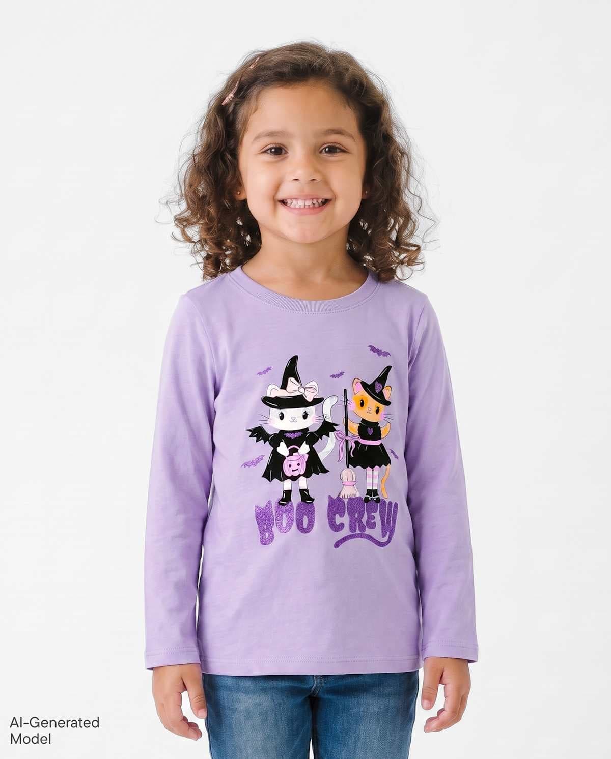 Baby And Toddler Girls Long Sleeve Halloween Boo Crew Graphic Tee
