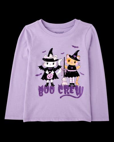 Baby And Toddler Girls Long Sleeve Halloween Boo Crew Graphic Tee 2