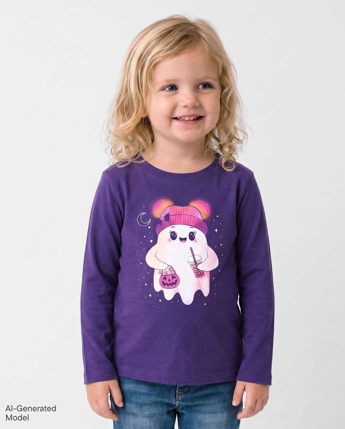 Baby And Toddler Girls Long Sleeve Halloween Ghost Graphic Tee