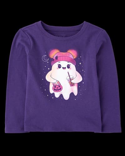 Baby And Toddler Girls Long Sleeve Halloween Ghost Graphic Tee 2