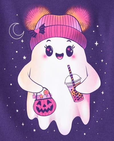 Baby And Toddler Girls Long Sleeve Halloween Ghost Graphic Tee 3