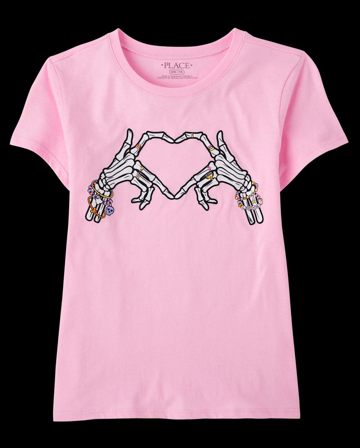 Girls Glow In The Dark Short Sleeve Halloween Skeleton Heart Graphic Tee