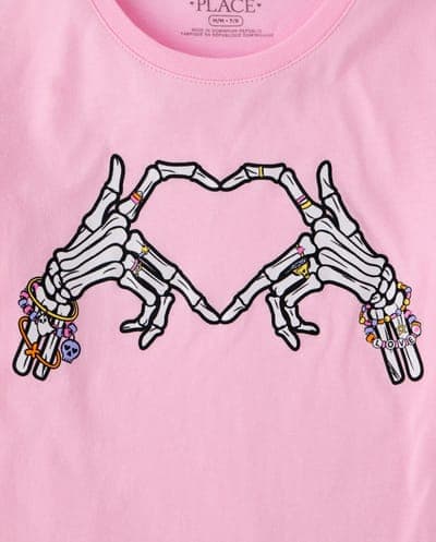 Girls Glow In The Dark Short Sleeve Halloween Skeleton Heart Graphic Tee 3