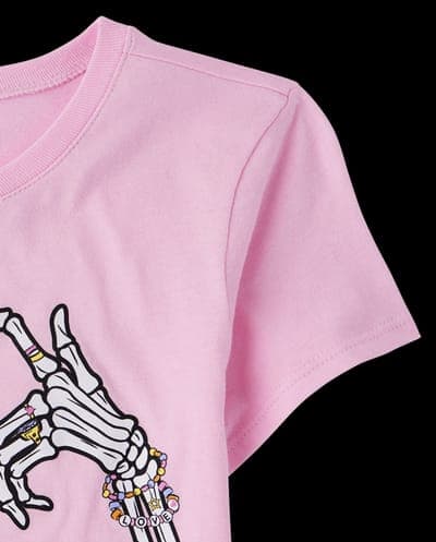 Girls Glow In The Dark Short Sleeve Halloween Skeleton Heart Graphic Tee 4