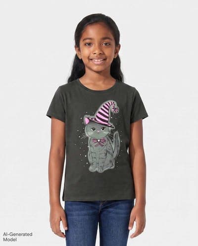 Girls Short Sleeve Glow In The Dark Halloween Cat Graphic Tee 1