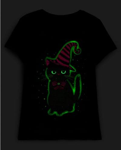 Girls Short Sleeve Glow In The Dark Halloween Cat Graphic Tee 2