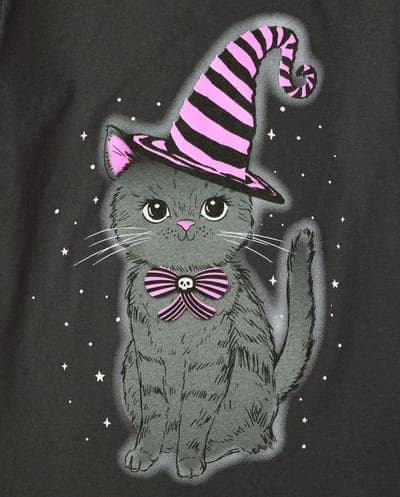 Girls Short Sleeve Glow In The Dark Halloween Cat Graphic Tee 4