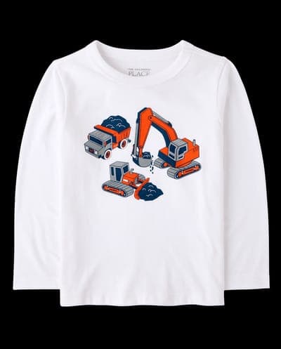 Baby And Toddler Boys Long Sleeve Construction Vehicles Graphic Tee 1