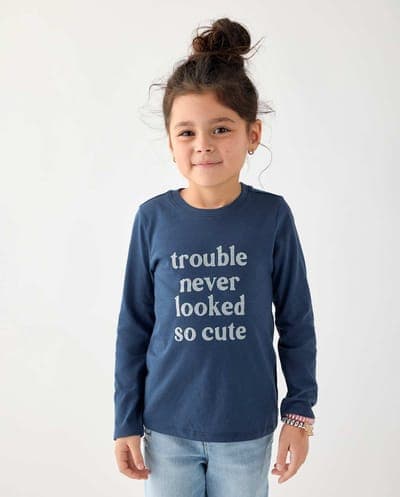 Baby And Toddler Girls Long Sleeve Trouble Graphic Tee 1