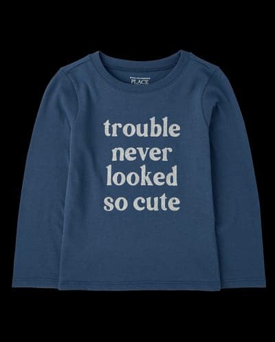 Baby And Toddler Girls Long Sleeve Trouble Graphic Tee 2