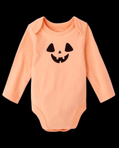 Baby Long Sleeve Halloween Pumpkin Face Graphic Bodysuit 2