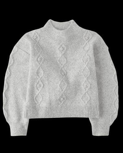 Girls Long Sleeve Faux Pearl Cable Knit Cropped Sweater 3