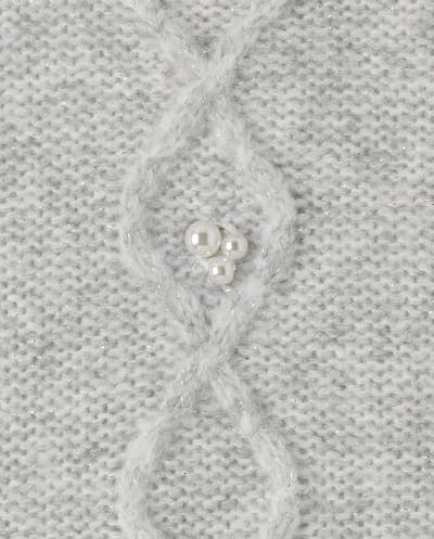 Girls Long Sleeve Faux Pearl Cable Knit Cropped Sweater 4