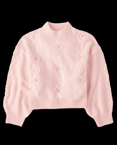 Girls Long Sleeve Faux Pearl Cable Knit Cropped Sweater 6