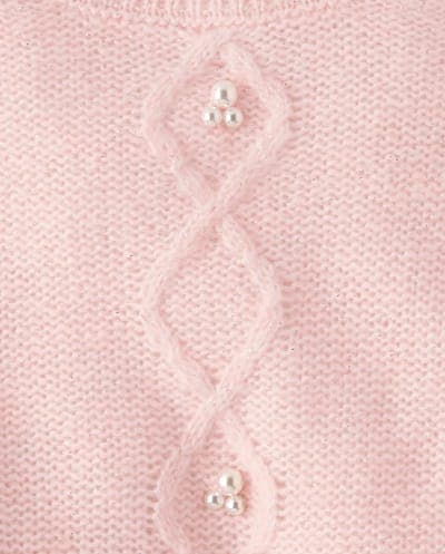 Girls Long Sleeve Faux Pearl Cable Knit Cropped Sweater 7