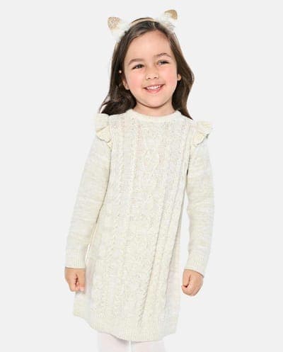 Baby And Toddler Girls Long Sleeve Cable Knit Ruffle Sweater Dress 1