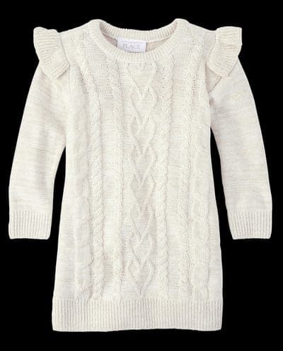 Baby And Toddler Girls Long Sleeve Cable Knit Ruffle Sweater Dress 2