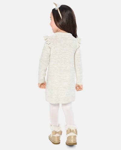 Baby And Toddler Girls Long Sleeve Cable Knit Ruffle Sweater Dress 3