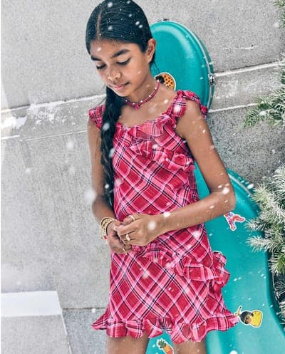 Girls Sleeveless Plaid Chiffon Ruffle Dress 1