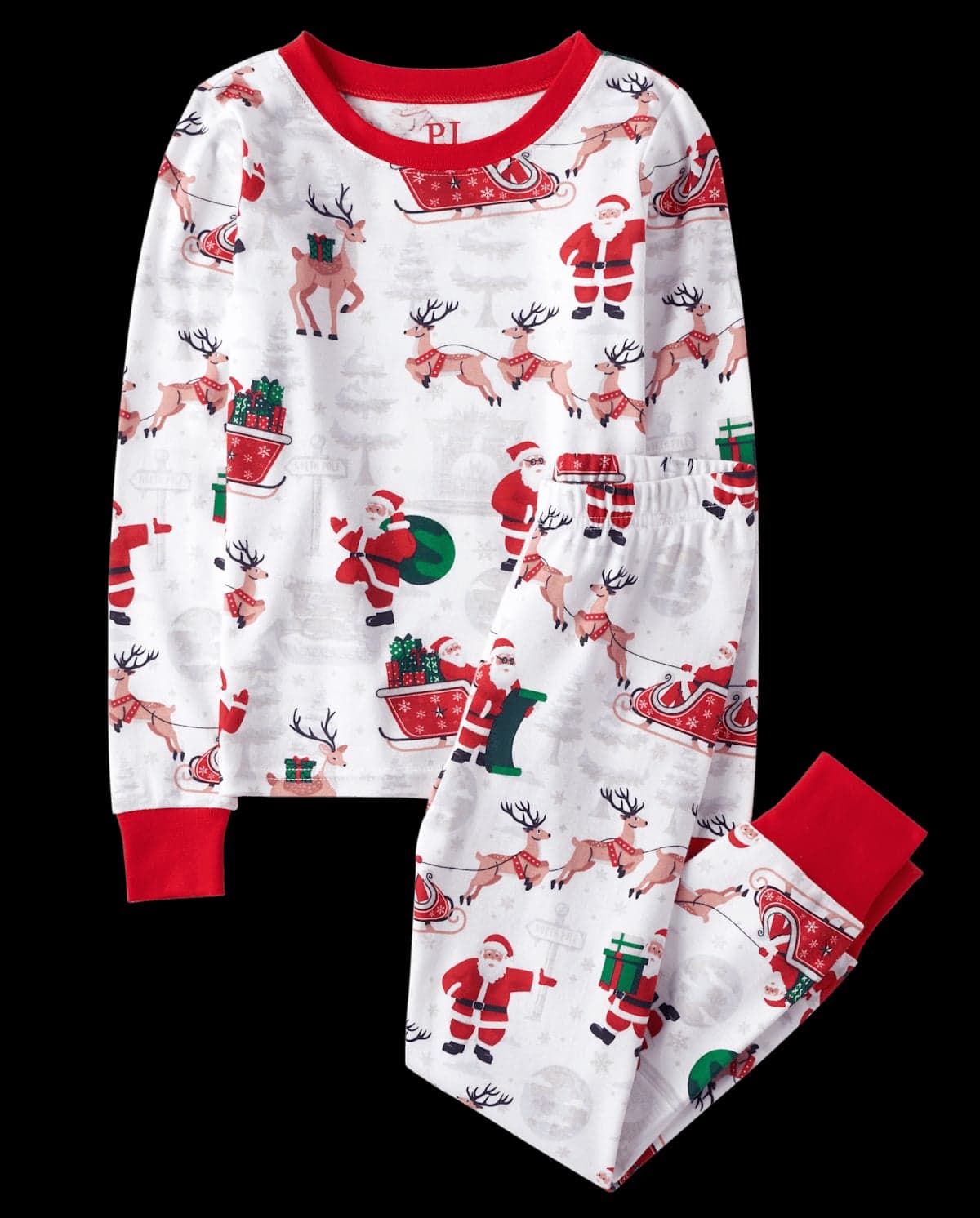 Kids Matching Family Christmas Long Sleeve Santa And Reindeer Print Snug Fit Cotton Pajamas