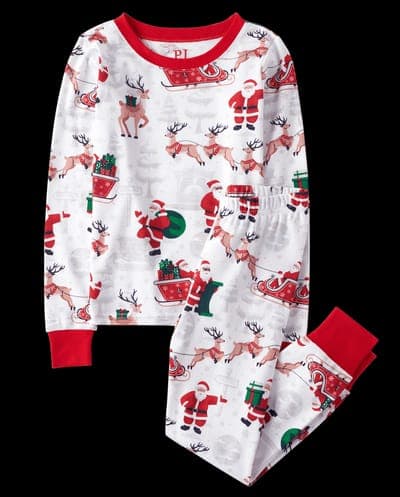 Kids Matching Family Christmas Long Sleeve Santa And Reindeer Print Snug Fit Cotton Pajamas 1