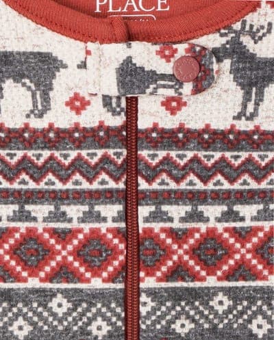 Baby And Toddler Matching Family Christmas Long Sleeve Thermal Reindeer Fairisle Snug Fit Cotton One Piece Pajamas 2