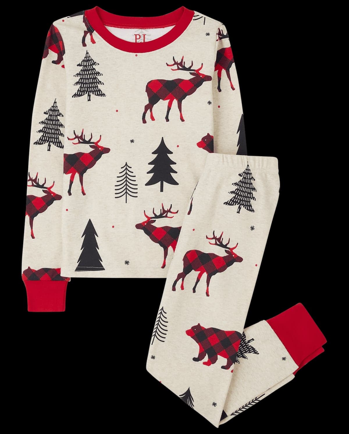 Kids Matching Family Christmas Long Sleeve Buffalo Plaid Bear Print Snug Fit Cotton Pajamas