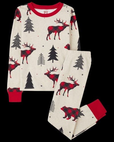 Kids Matching Family Christmas Long Sleeve Buffalo Plaid Bear Print Snug Fit Cotton Pajamas 1