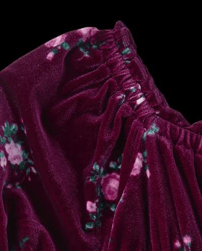 Girls Three Quarter Sleeve Floral Velour Babydoll Dress 4