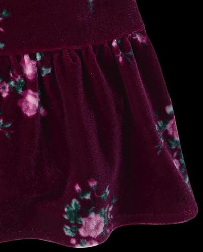 Girls Three Quarter Sleeve Floral Velour Babydoll Dress 5